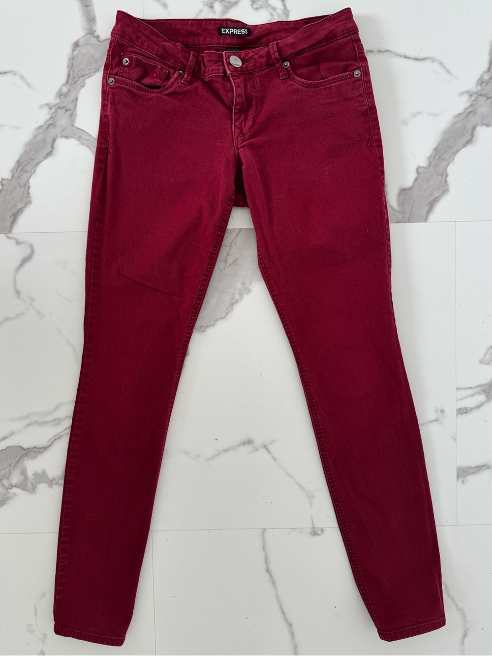 Express Size 4 Red Skinny Jeans Stretch 5 Pocket Mid Rise Zip Fly